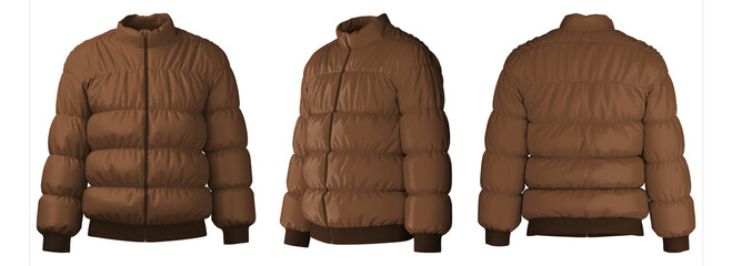 Realistic 3D brown puffer jacket design created with software © puruan