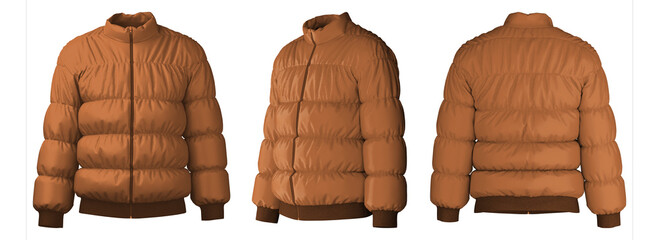 Realistic 3D rendered puffer jacket in warm brown color © puruan