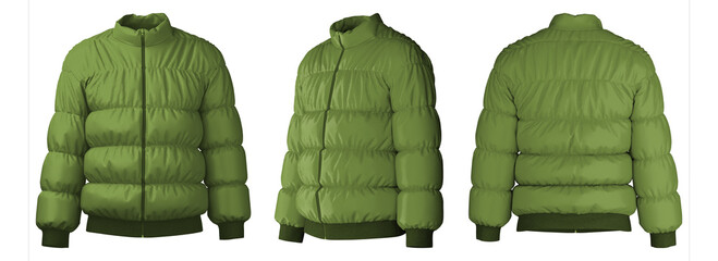 Realistic 3D clothing design of a green puffer jacket © puruan