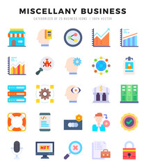 Set of 25 Miscellany Business Flat Icons Pack.
