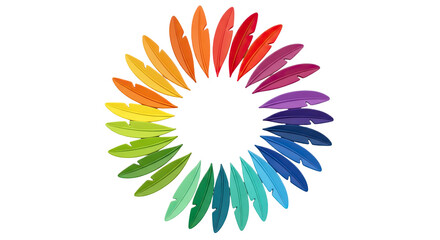 Colorful feathers arranged in a circle creating a vibrant design