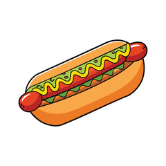 Deliciously topped hot dog in a bun with mustard and ketchup