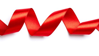 Vibrant Red Satin Ribbon Waving Gracefully on a White Background.