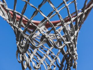 basketball net and hoop from bottom angle