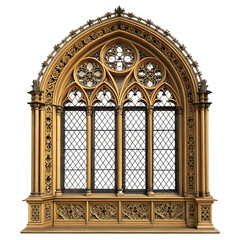 Obraz premium Ornate gothic architectural window with intricate carvings isolated on transparent background