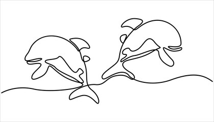 Continuous single drawn one line drawing of whale. Vector illustration, Bottlenose dolphin in single line draw. Simple illustration of humpback whale line art vector illustration.