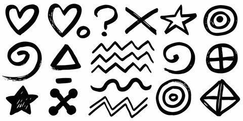 Hand drawn doodle vector set of different shapes and symbols isolated