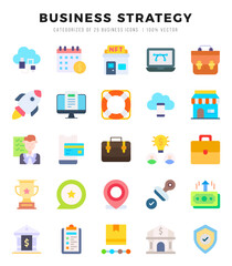 Collection of Business Strategy 25 Flat Icons Pack.