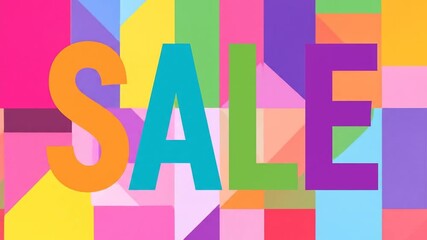 Animated sale word display vibrant colors and geometric shapes - Powered by Adobe