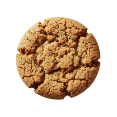 Macro close-up of a single, large cookie crumb, highly detailed with porous and brittle texture, isolated on a seamless transparent background with high-key studio lighting. Concept of detailed food