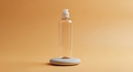 Elegant clear bottle product mockup on stone base for cosmetic branding
