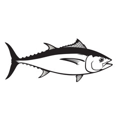 black and white silhouette vector of tuna fish with white background