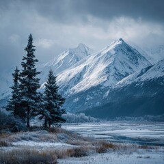 Obraz premium remote peaceful Alaska snowy mountains --v 7 Job ID: 7e3ac481-7c7c-40bb-a4cd-d999ea9fb369