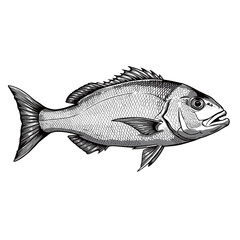 black and white silhouette vector of snapper fish with white background