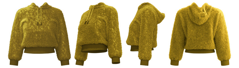Realistic 3D representation of a yellow cropped fleece hoodie © puruan
