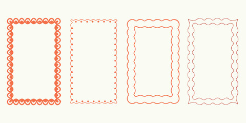 Collection of four decorative orange frames with different wavy and dotted designs