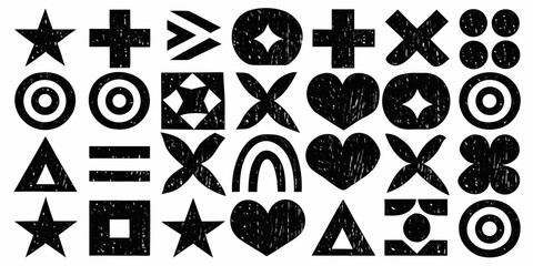 Black and White Geometric Shapes with Hand Drawn Texture Background
