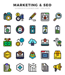 Marketing & SEO Lineal Color icons collection. Lineal Color icons pack. Vector illustration