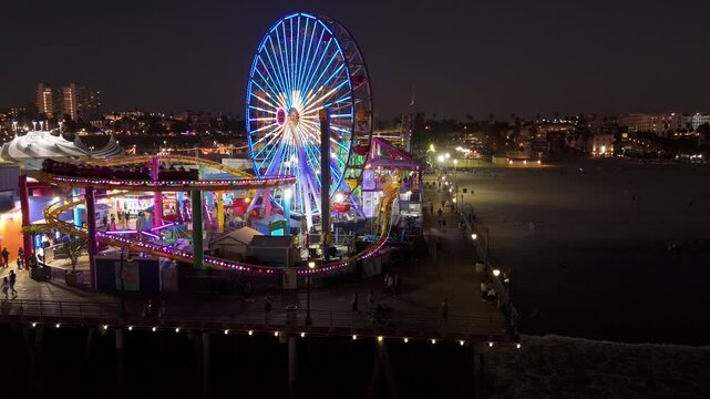 Santa Monica Pier Amusement Park at Night, October 10, 2024