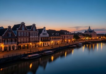 Obraz premium Panoramic Colonial Cityscape at Deep Twilight