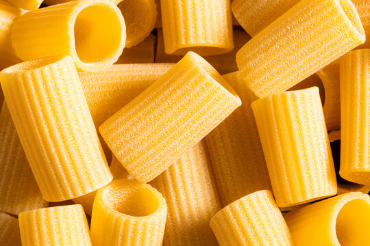 Closeup of beauitful handmade rigatone pasta 