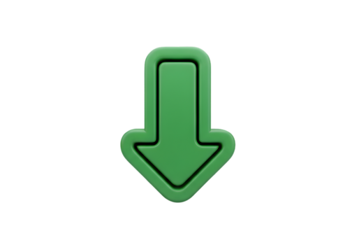 Green 3D arrow icon pointing downwards, perfect for UI design, websites, and apps