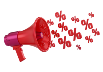 Megaphone blasting sale percentages, perfect for advertising promotions and discount announcements