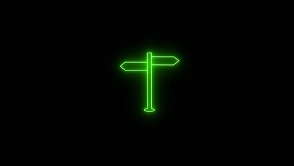 Arrow pointing right side illustration. neon signpost sign on black background. Glowing neon direction sign.