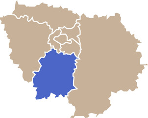 Obraz premium Illustration carte de la région Île-de-France avec département Essonne mis en lumière