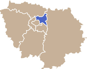 Illustration carte de la région Île-de-France avec département Seine-saint-Denis mis en lumière