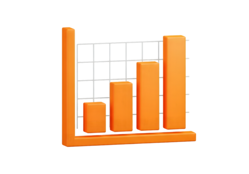 Dynamic 3D orange bar graph illustrating business growth and financial success with grid lines
