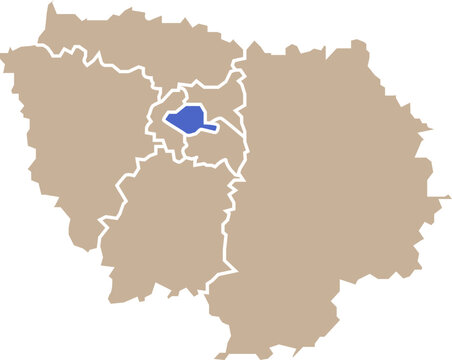 Illustration carte de la r&eacute;gion &Icirc;le-de-France avec d&eacute;partement Paris mis en lumi&egrave;re