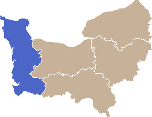 Obraz premium Illustration carte de la région Normandie avec département Manche mis en lumière