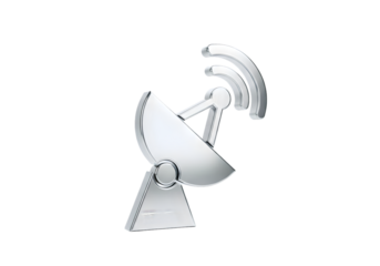 Shiny silver satellite dish broadcasting signals for global communication and technology access
