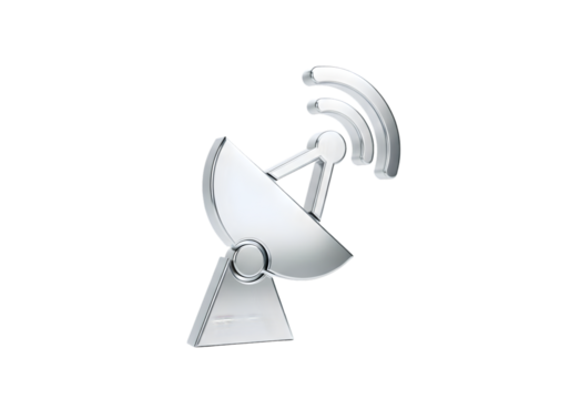 Shiny silver satellite dish broadcasting signals for global communication and technology access