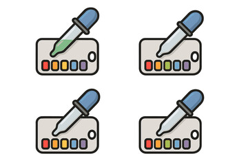 Color Picker Pipette Palette Icon Set, Spectrum Tool Illustration, Cartoon Style Vector Graphics with Transparent Background, Ordered Collection of Color Selection Tools