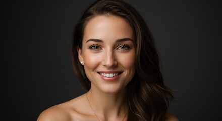 Obraz premium Smiling Woman Studio Portrait with Beauty Lighting