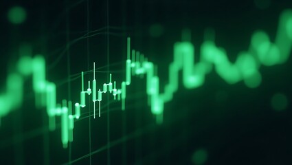 Fototapeta premium Stock market chart analysis and financial data visualization in green color