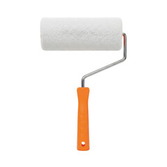Obraz premium Clean unused paint roller with bright orange handle isolated