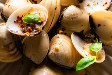 Delicious clam dish on a bright plate