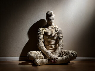 Wrapped figure in light beam promoting self-awareness and healing themes
Artistic photo of human form for teaching emotional depth and resilience