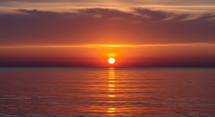Fototapeta premium Vibrant sunset sky over ocean horizon reflecting colorful light