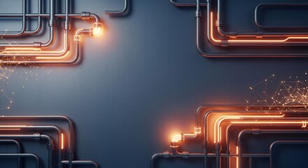 Obraz premium Industrial pipes with orange glowing interior. Heating system for home and business, energy and power distribution concept.