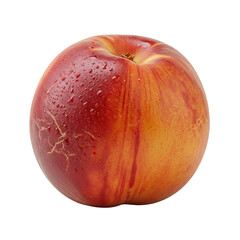 A ripe peach, showing natural fermentation and delicate bruising, glistening with moisture and intricate details, isolated on a pristine transparent background, precise scientific examination