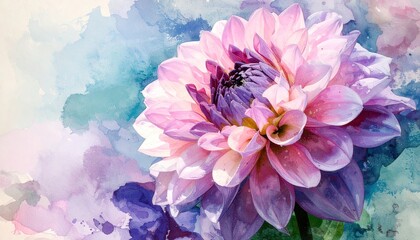 Soft Pastel Watercolor Dahlia Petals on Washed Background
