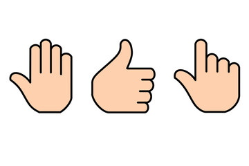 Hand Gesture Icons: Stop, Thumbs Up, Pointing Finger Illustration on White Background | Hand Signals, Feedback, Choice, Communication, Agreement Concept