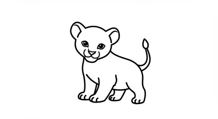 Fototapeta premium Cute Lion Cub Clip Art with Bold Linework for Education