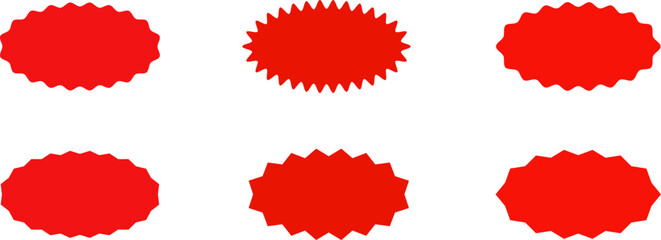 Set of sale sticker, price tag, starburst, sunburst badges, quality mark, sunburst badges, retro stars. Wavy edge. Star burst shape. Promo stickers with star edges. Sale or discount. Vector or PNG