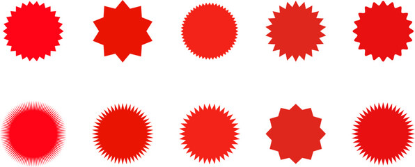 Set of sale sticker, price tag, starburst, sunburst badges, quality mark, sunburst badges, retro stars. Wavy edge. Star burst shape. Promo stickers with star edges. Sale or discount. Vector or PNG