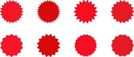 Set of sale sticker, price tag, starburst, sunburst badges, quality mark, sunburst badges, retro stars. Wavy edge. Star burst shape. Promo stickers with star edges. Sale or discount. Vector or PNG